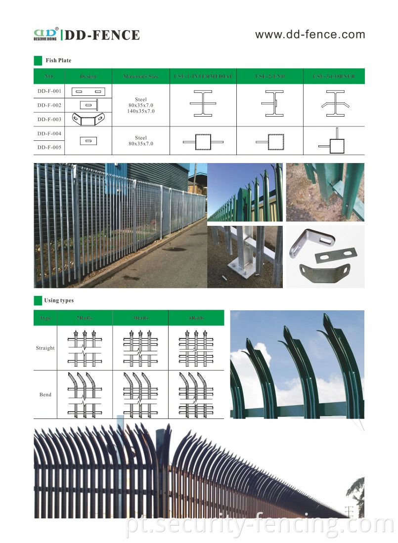 Aço Palisade Cerca W Perfil Palisade Fence Hot Dipped Galvanized Palisade Cerking